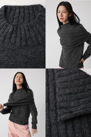 One-Shoulder Knitted Sweater Set with Chimney Neck in Supercape Lazy Atmosphere Style