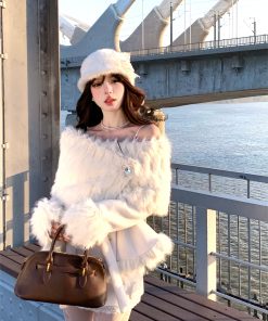 One-Shoulder Korean Style Moonlight Coat for Women - Autumn Winter Long Sleeve Slimming Youthful Fashion Outerwear