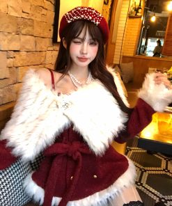 One-Shoulder Korean Style Moonlight Coat for Women - Autumn Winter Long Sleeve Slimming Youthful Fashion Outerwear