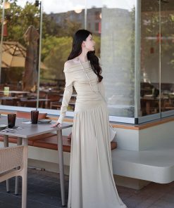 One-Shoulder Long Sleeve Knitted T-Shirt for Women in Green Orchid - Stylish and Versatile Y2K-Inspired Top