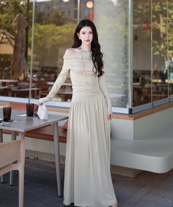 One-Shoulder Long Sleeve Knitted T-Shirt for Women in Green Orchid - Stylish and Versatile Y2K-Inspired Top