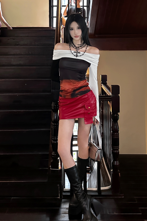 One-Shoulder Long Sleeve Slim-Fit Top with Off-Shoulder Design and Matching Half Skirt - Feminine Fashion for Spicy Girl Style