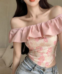 One-Shoulder Ruffle Top for Women, Sweet Irregular Design, Perfect for Spring and Summer, Casual French Style Tea Break Shirt