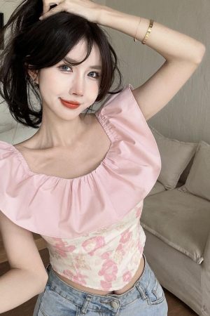 One-Shoulder Ruffle Top for Women, Sweet Irregular Design, Perfect for Spring and Summer, Casual French Style Tea Break Shirt