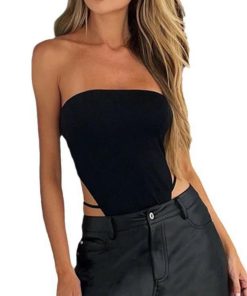 One-Shoulder Strapless Hollow High-Waisted Jumpsuit - Women's Solid Color Fashion Top, 2025 European American Style