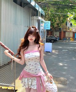 One-Shoulder Sweet Peach Dress for Women - High-End French Neck, Waist-Cinching, Slimming Short Skirt, Summer Fashion