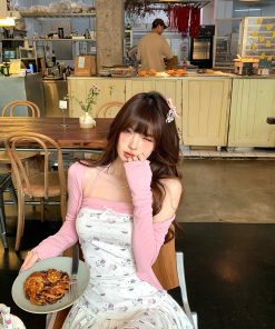 One-Shoulder Sweet Peach Dress for Women - High-End French Neck, Waist-Cinching, Slimming Short Skirt, Summer Fashion