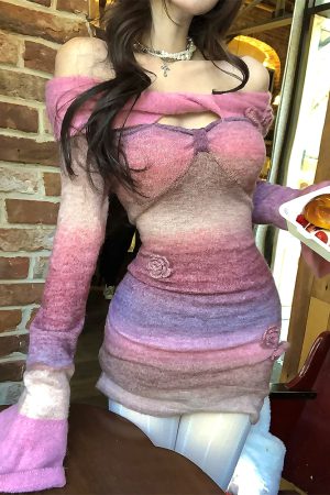 One-Shoulder Tie-Dye Bodycon Dress for Women - Slim Fit Autumn Winter Fashion, Monet Garden Inspired, Short Skirt Style