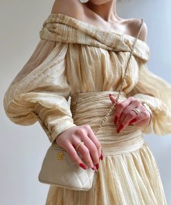 One-Shoulder Top and Long Skirt Set - Floating Light Wash Vacation Style Boutique Design, Trendy Summer Outfit