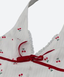 Ootd Mini Dress, Popular Girl Style - Coquette Cherry Halter Neck Mini Dress