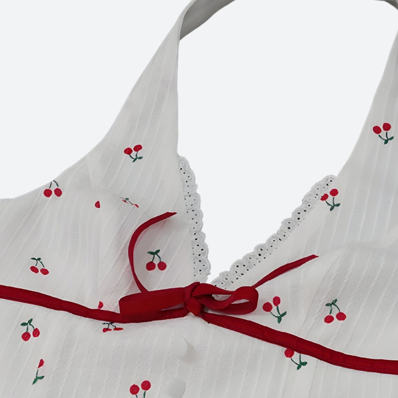 Ootd Mini Dress, Popular Girl Style - Coquette Cherry Halter Neck Mini Dress Ootd Mini Dress, Popular Girl Style - Coquette Cherry Halter Neck Mini Dress