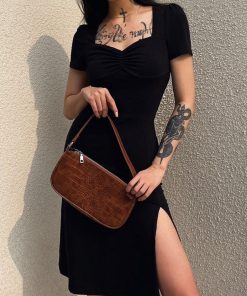 Outfit Casual, Corporate Outfits - Dark Academia Leg Split Midi Dress