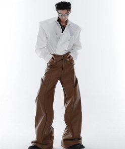 Outfit Chic, Trendy Outfits For Teens - Cyberpunk Faux Leather Wide Leg Pants
