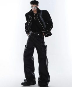 Outfit Chic, Trendy Outfits For Teens - Cyberpunk Faux Leather Wide Leg Pants