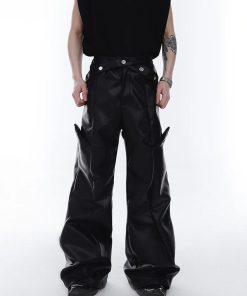 Outfit Chic, Trendy Outfits For Teens - Cyberpunk Faux Leather Wide Leg Pants