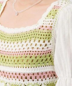 Outfit For A Walk, Tight Clothing Outfit - Soft Girl Floral Hollow Out Knitted Top