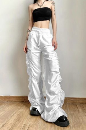 Outfit For Girls Aesthetic, Girl Style Aesthetic - Ruched Parachute Pants