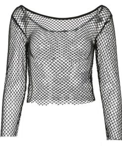Outfit For School Spring, Cute Cardigan And Skirt - Grunge Long Sleeve Fishnet Top