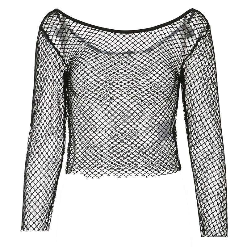 Outfit For School Spring, Cute Cardigan And Skirt - Grunge Long Sleeve Fishnet Top Outfit For School Spring, Cute Cardigan And Skirt - Grunge Long Sleeve Fishnet Top