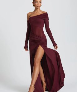 Outfit Ideas Pants And Shirt, Dark Academia Fancy Dress - One Shoulder High Slit Maxi Dress