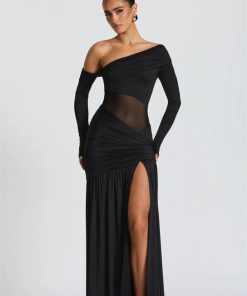 Outfit Ideas Pants And Shirt, Dark Academia Fancy Dress - One Shoulder High Slit Maxi Dress