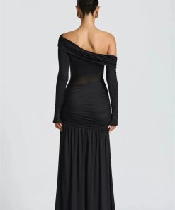 Outfit Ideas Pants And Shirt, Dark Academia Fancy Dress - One Shoulder High Slit Maxi Dress