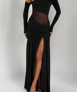 Outfit Ideas Pants And Shirt, Dark Academia Fancy Dress - One Shoulder High Slit Maxi Dress