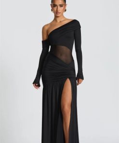 Outfit Ideas Pants And Shirt, Dark Academia Fancy Dress - One Shoulder High Slit Maxi Dress