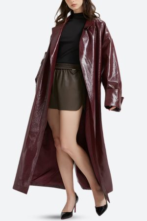 Outfit Inspo For Women, Clothes Spring - Burgundy Faux Leather Coat