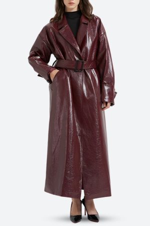Outfit Inspo For Women, Clothes Spring - Burgundy Faux Leather Coat