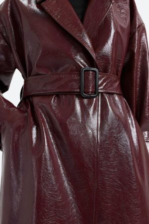 Outfit Inspo For Women, Clothes Spring - Burgundy Faux Leather Coat