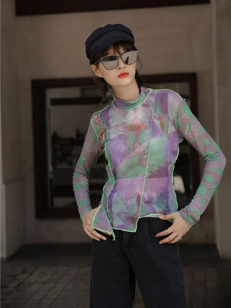 Outfit Inspo For Women, Pants And Shirts Women - Patchwork Asymmetric Mesh Top Outfit Inspo For Women, Pants And Shirts Women - Patchwork Asymmetric Mesh Top