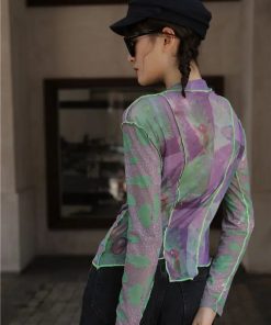 Outfit Inspo For Women, Pants And Shirts Women - Patchwork Asymmetric Mesh Top