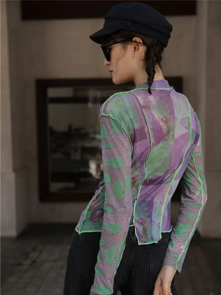 Outfit Inspo For Women, Pants And Shirts Women - Patchwork Asymmetric Mesh Top Outfit Inspo For Women, Pants And Shirts Women - Patchwork Asymmetric Mesh Top