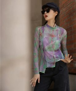 Outfit Inspo For Women, Pants And Shirts Women - Patchwork Asymmetric Mesh Top