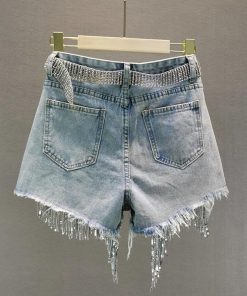 Outfit Style Inspo, Casual Chic Outfit - Disco Cowgirl Rhinestone Fringe Denim Shorts