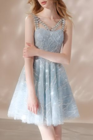 Outfit Style Inspo, Pick Me Girl Outfit - Crystal Strap Sequin Mini Dress
