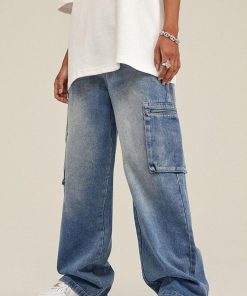 Outfits Jewelry, Tight Clothing Outfit - Washed Baggy Cargo Jeans