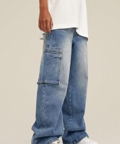 Outfits Jewelry, Tight Clothing Outfit - Washed Baggy Cargo Jeans