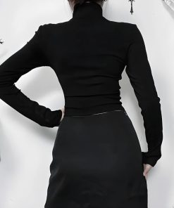 Outfits With Long Pencil Skirts, Flirty Fashion Aesthetic - Goth Cross Cut Out Top