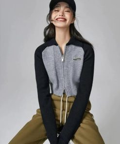 Outfits With Trousers Casual, Cropped Tops - Double Zip-Up Crop Cardigan