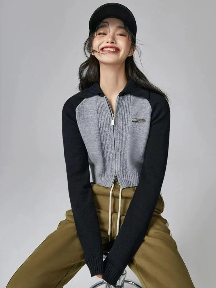 Outfits With Trousers Casual, Cropped Tops - Double Zip-Up Crop Cardigan Outfits With Trousers Casual, Cropped Tops - Double Zip-Up Crop Cardigan