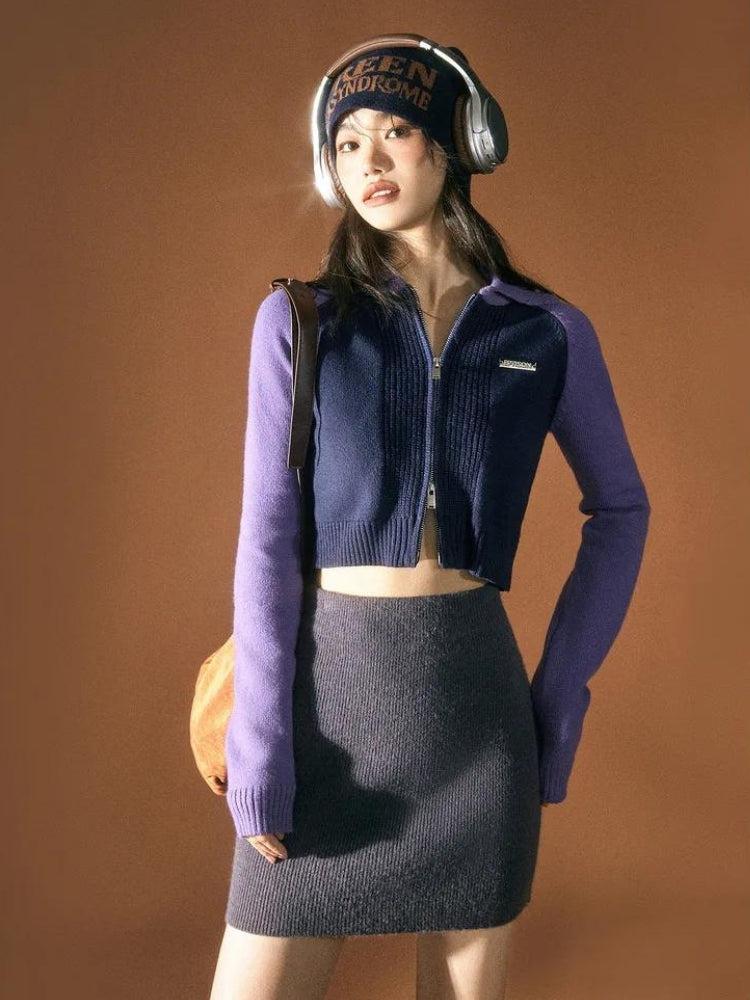 Outfits With Trousers Casual, Cropped Tops - Double Zip-Up Crop Cardigan Outfits With Trousers Casual, Cropped Tops - Double Zip-Up Crop Cardigan