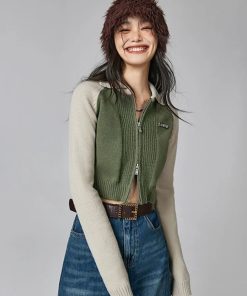 Outfits With Trousers Casual, Cropped Tops - Double Zip-Up Crop Cardigan