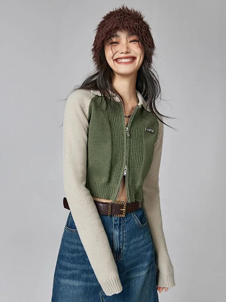 Outfits With Trousers Casual, Cropped Tops - Double Zip-Up Crop Cardigan Outfits With Trousers Casual, Cropped Tops - Double Zip-Up Crop Cardigan