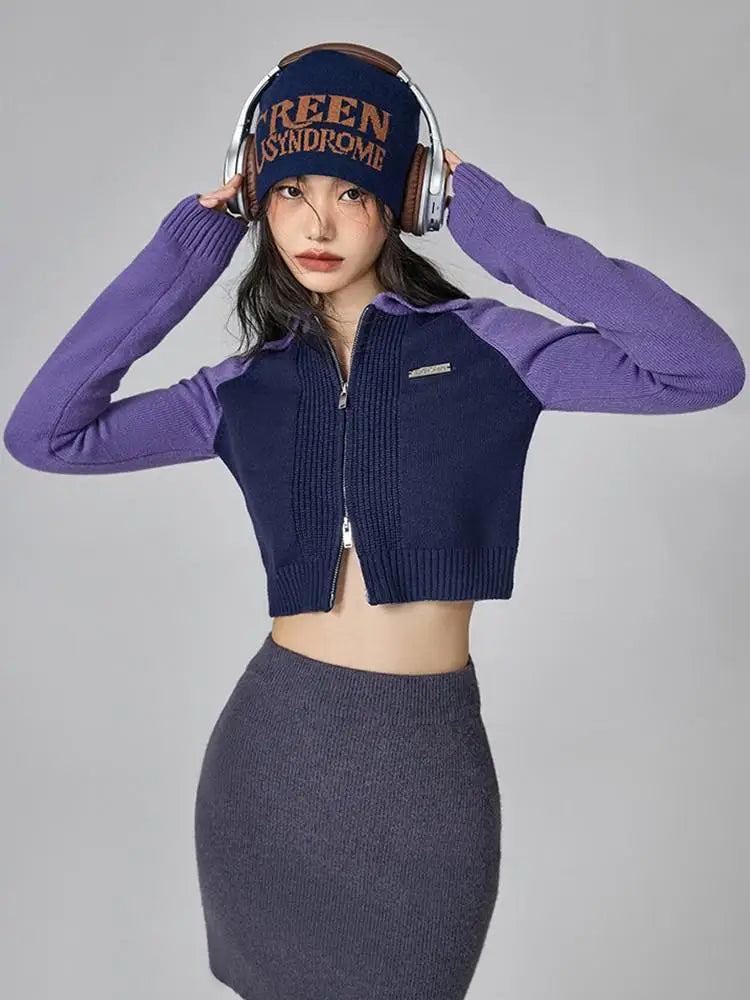 Outfits With Trousers Casual, Cropped Tops - Double Zip-Up Crop Cardigan Outfits With Trousers Casual, Cropped Tops - Double Zip-Up Crop Cardigan