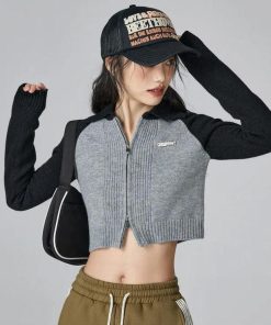 Outfits With Trousers Casual, Cropped Tops - Double Zip-Up Crop Cardigan