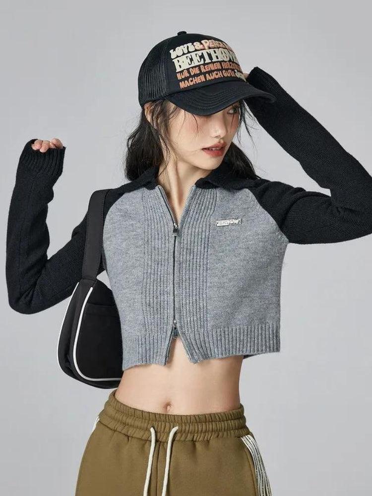 Outfits With Trousers Casual, Cropped Tops - Double Zip-Up Crop Cardigan Outfits With Trousers Casual, Cropped Tops - Double Zip-Up Crop Cardigan