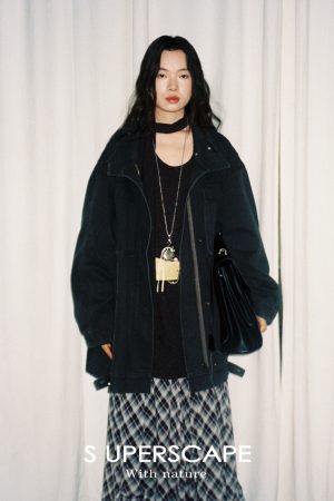 Oversized All-Cotton Twill Denim Jacket with Stand Collar - Mid-Length Casual Outerwear for 90s and Y2K Style
