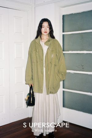 Oversized All-Cotton Twill Denim Jacket with Stand Collar - Mid-Length Casual Outerwear for 90s and Y2K Style